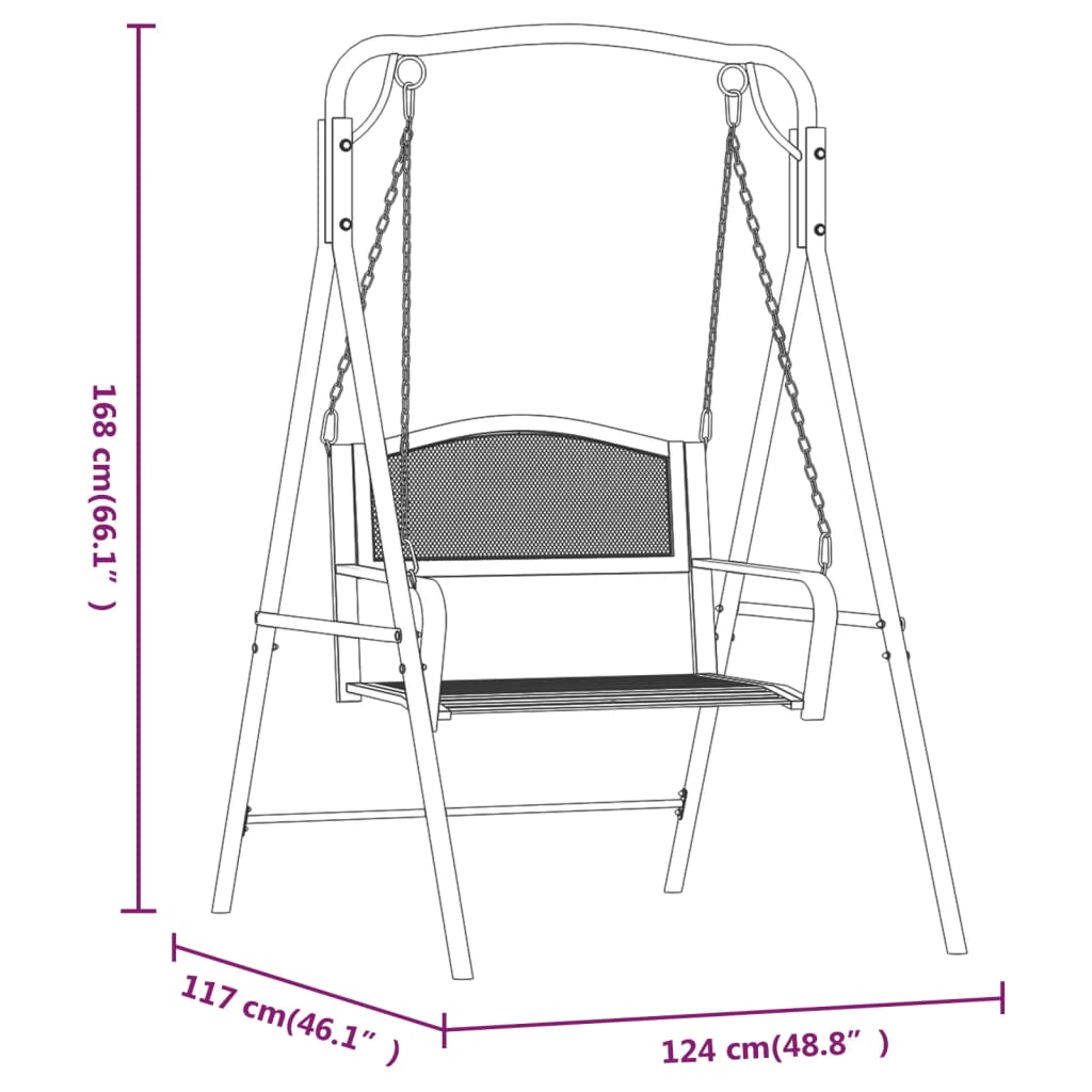 Bancă balansoar, negru, 124 cm, oțel