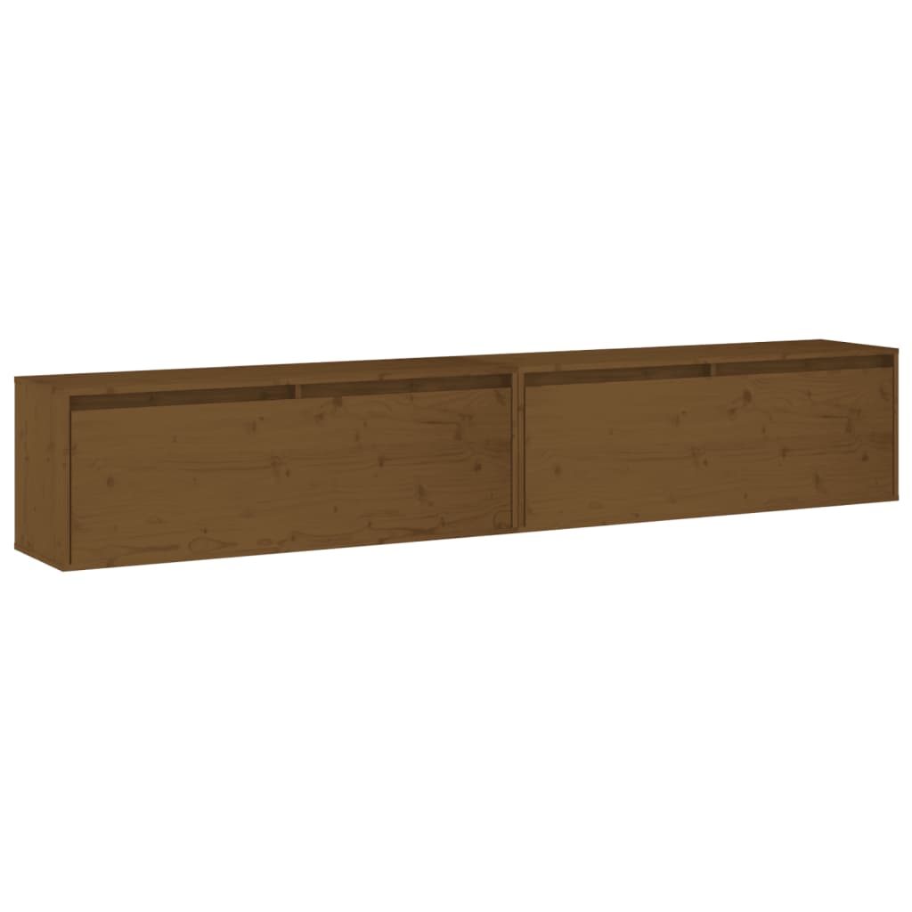 2 wall cabinets, honey brown, 100x30x35 cm, solid pine wood