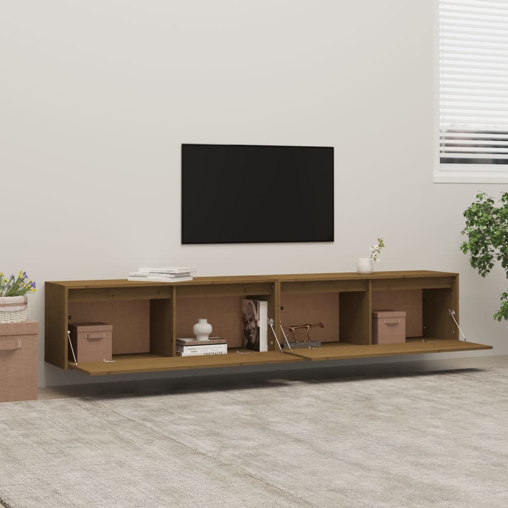 2 wall cabinets, honey brown, 100x30x35 cm, solid pine wood