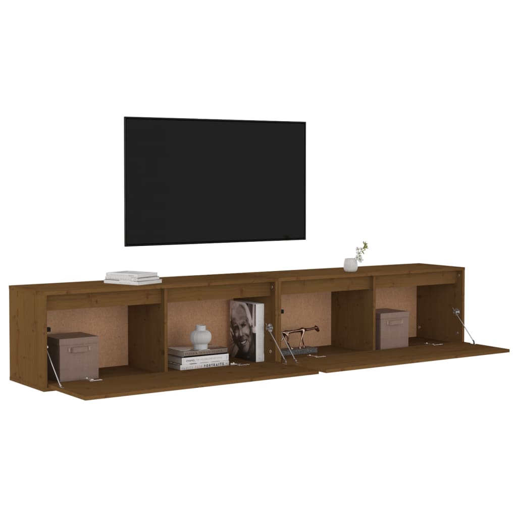 2 wall cabinets, honey brown, 100x30x35 cm, solid pine wood