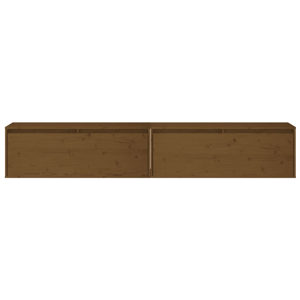 2 wall cabinets, honey brown, 100x30x35 cm, solid pine wood