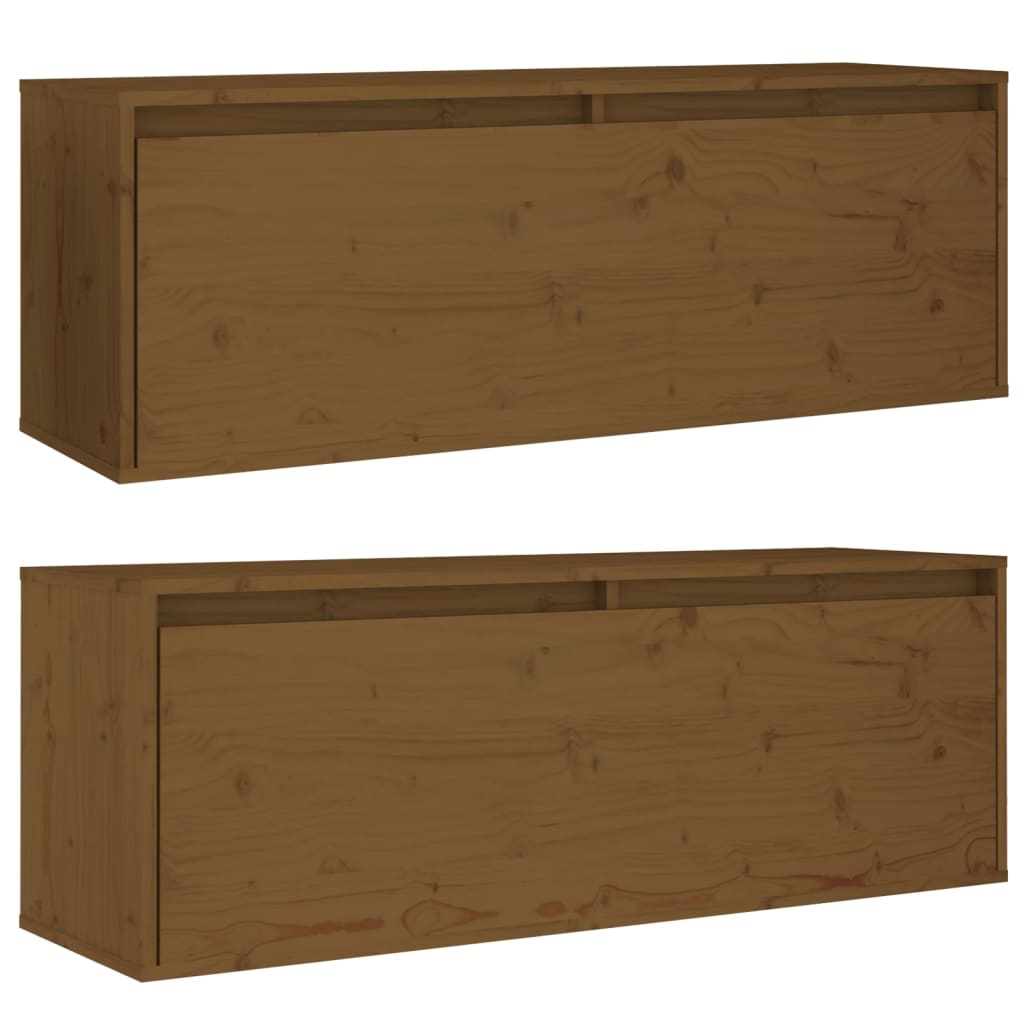 2 wall cabinets, honey brown, 100x30x35 cm, solid pine wood