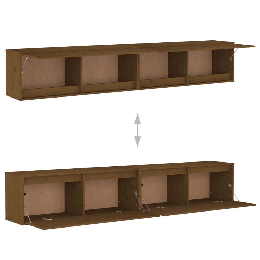 2 wall cabinets, honey brown, 100x30x35 cm, solid pine wood