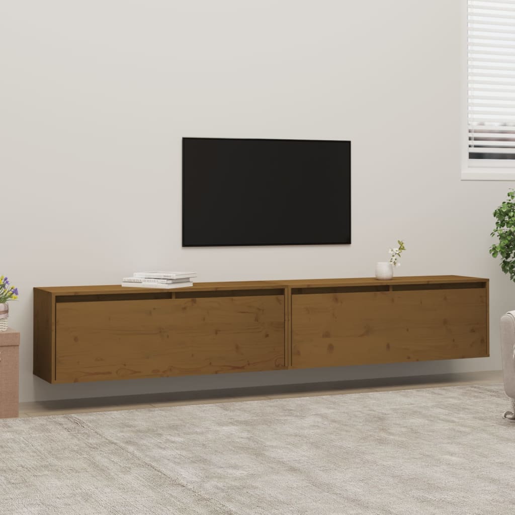 2 wall cabinets, honey brown, 100x30x35 cm, solid pine wood