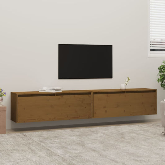 Dulapuri perete 2 buc, maro miere, 100x30x35 cm, lemn masiv pin
