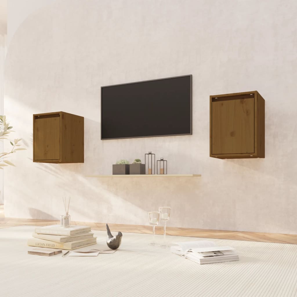 2 wall cabinets, honey brown, 30x30x40 cm, solid pine wood