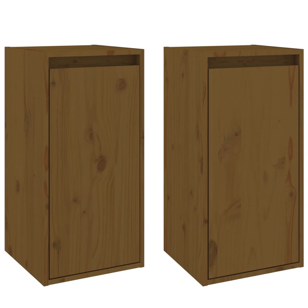 2 wall cabinets, honey brown, 30x30x60 cm, solid pine wood