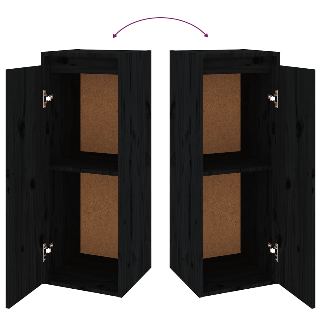 Wall cabinets 2 pcs. black 30x30x80 cm solid pine wood