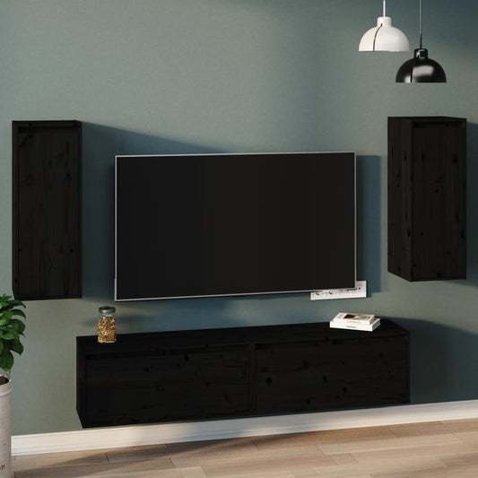 Wall cabinets 2 pcs. black 30x30x80 cm solid pine wood