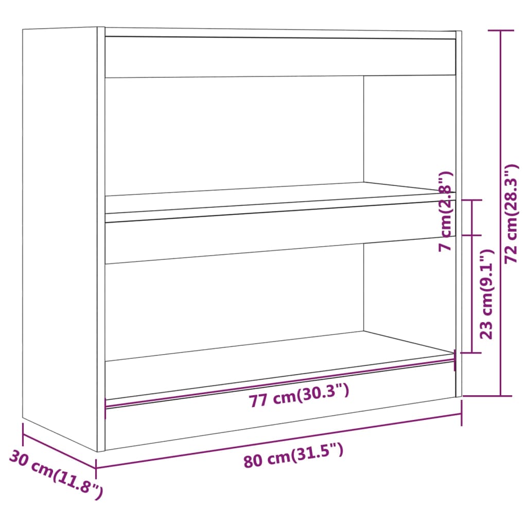 Bibliotecă/Separator cameră, alb extralucios, 80x30x96 cm, PAL