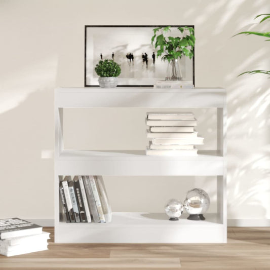 Bibliotecă/Separator cameră, alb extralucios, 80x30x96 cm, PAL