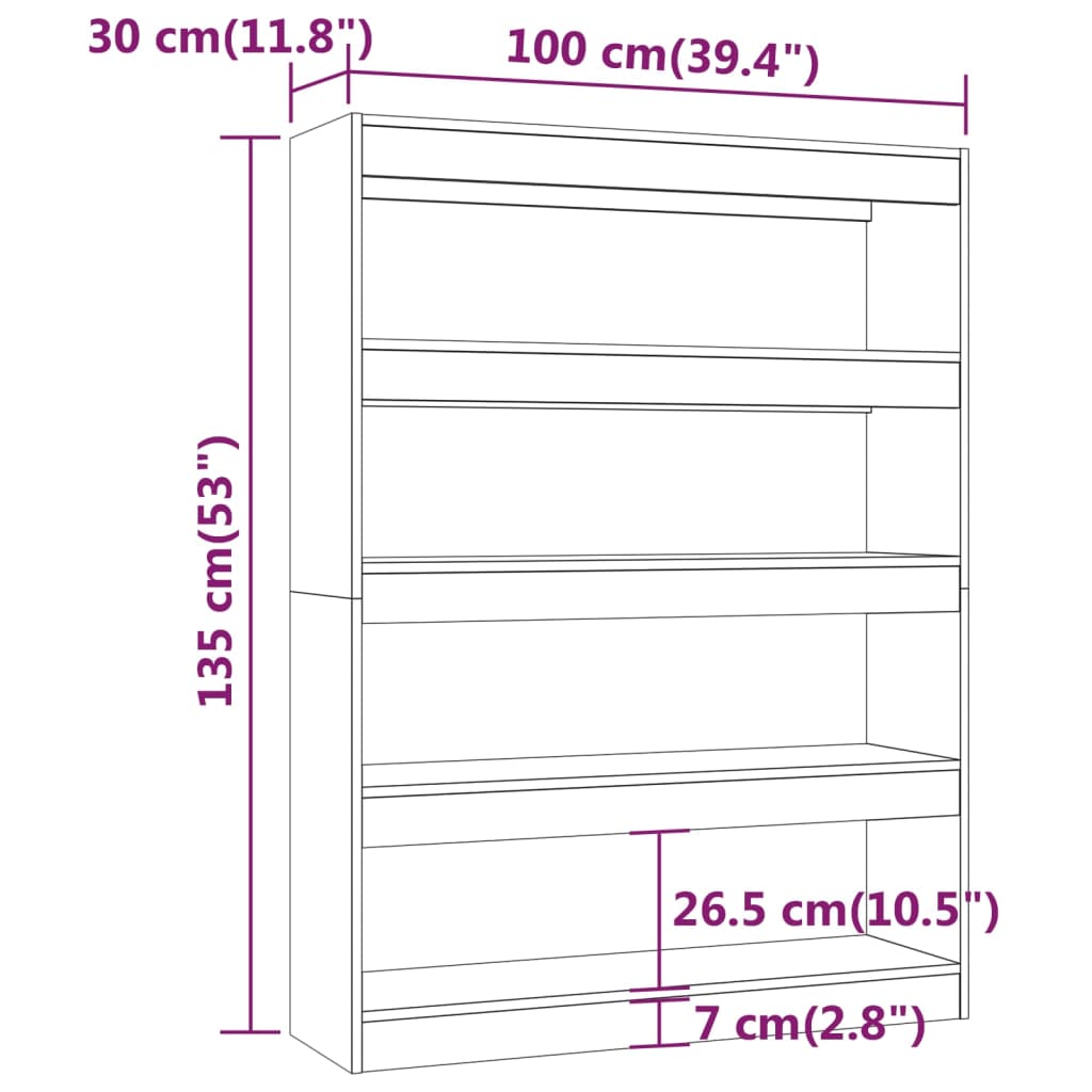 Bibliotecă/Separator cameră, negru, 100x30x135 cm