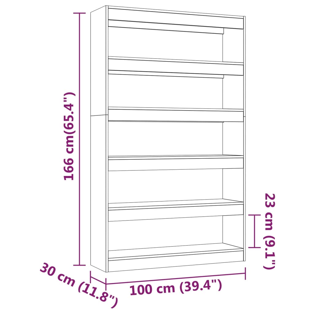 Bibliotecă/Separator cameră, gri beton, 100x30x166 cm