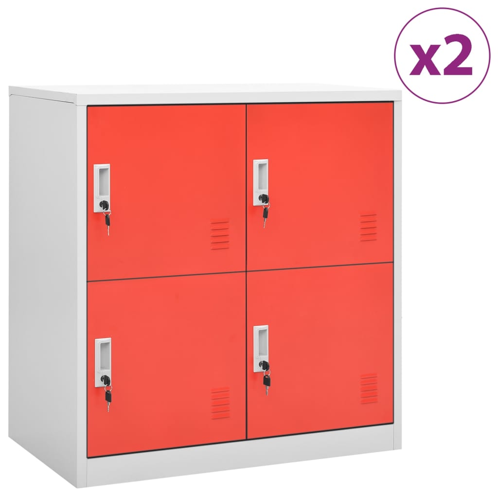 Locker cabinets 2 pcs. light gray and red 90x45x92.5 cm steel