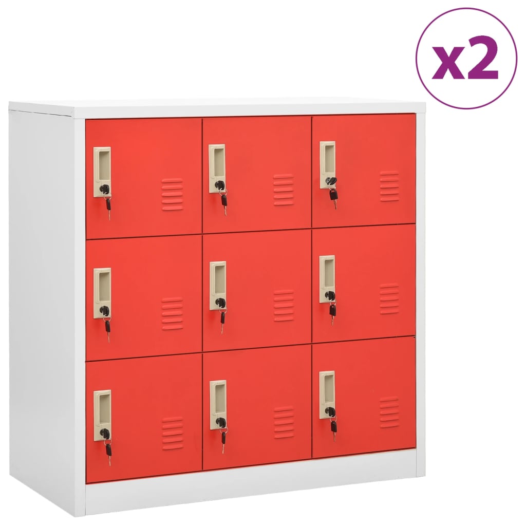 Locker cabinets 2 pcs. light gray and red 90x45x92.5 cm steel