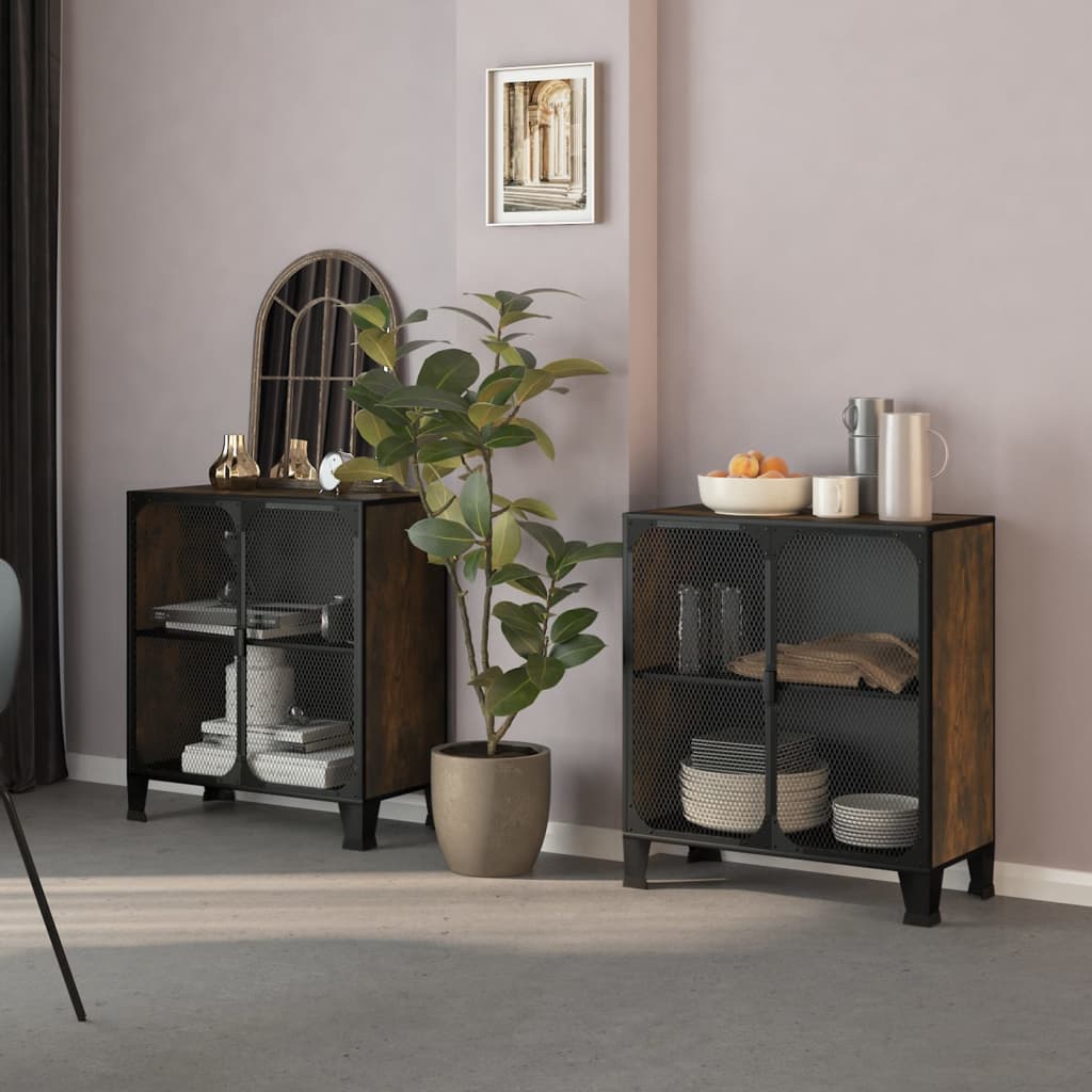 Storage cabinets 2 pcs. rustic brown 72x36x82 cm metal/MDF