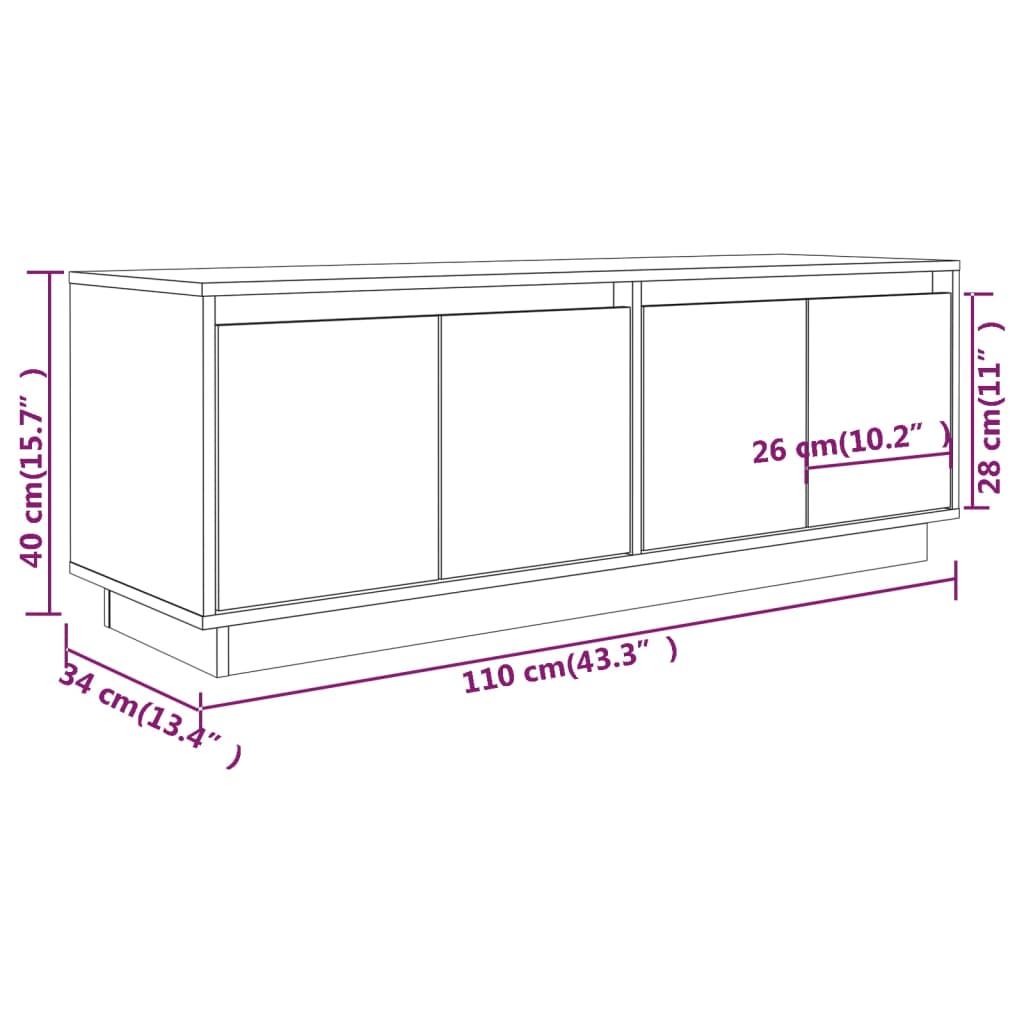 TV chest, 110x34x40 cm, solid pine wood