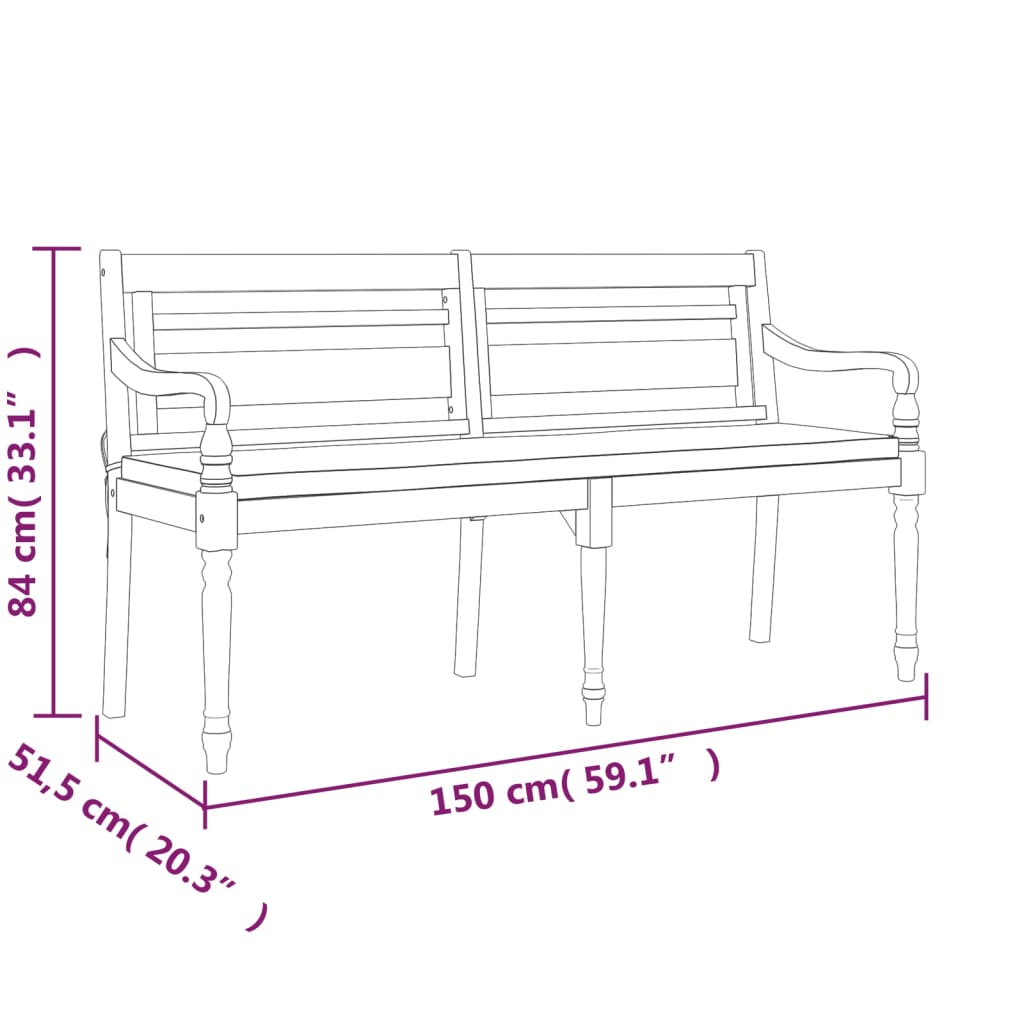 Bancă Batavia cu pernă roșie, 150 cm, lemn masiv de tec