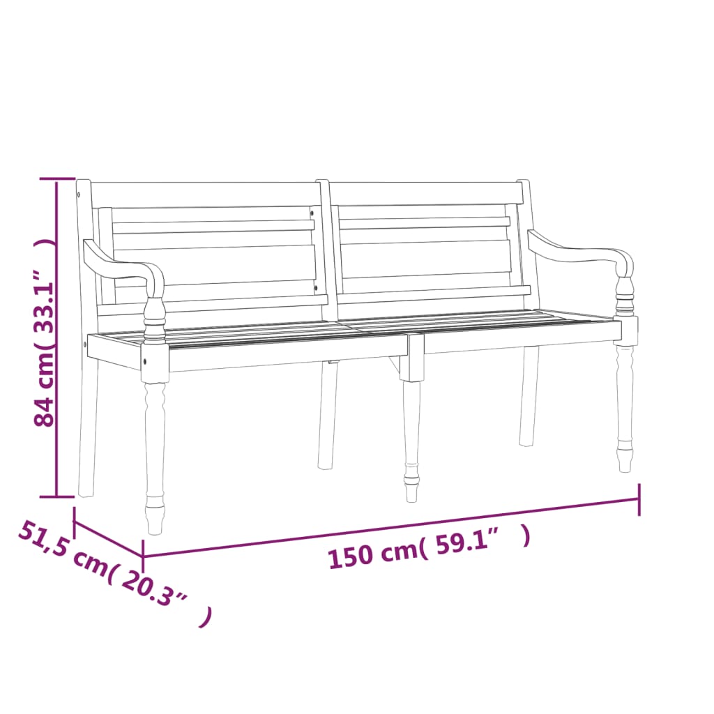 Bancă Batavia cu pernă antracit, 150 cm, lemn masiv de tec