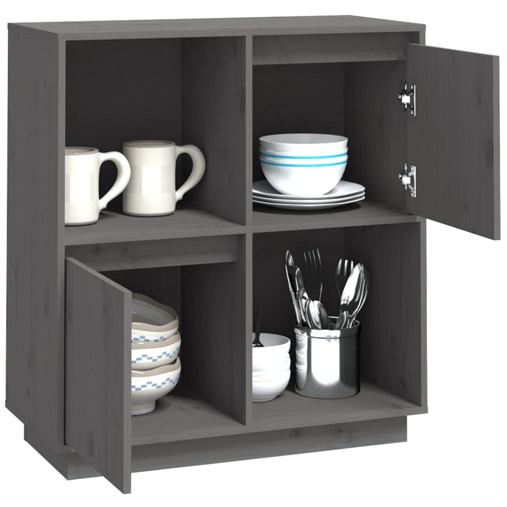 Dulap, gri, 74x35x80 cm, lemn masiv de pin