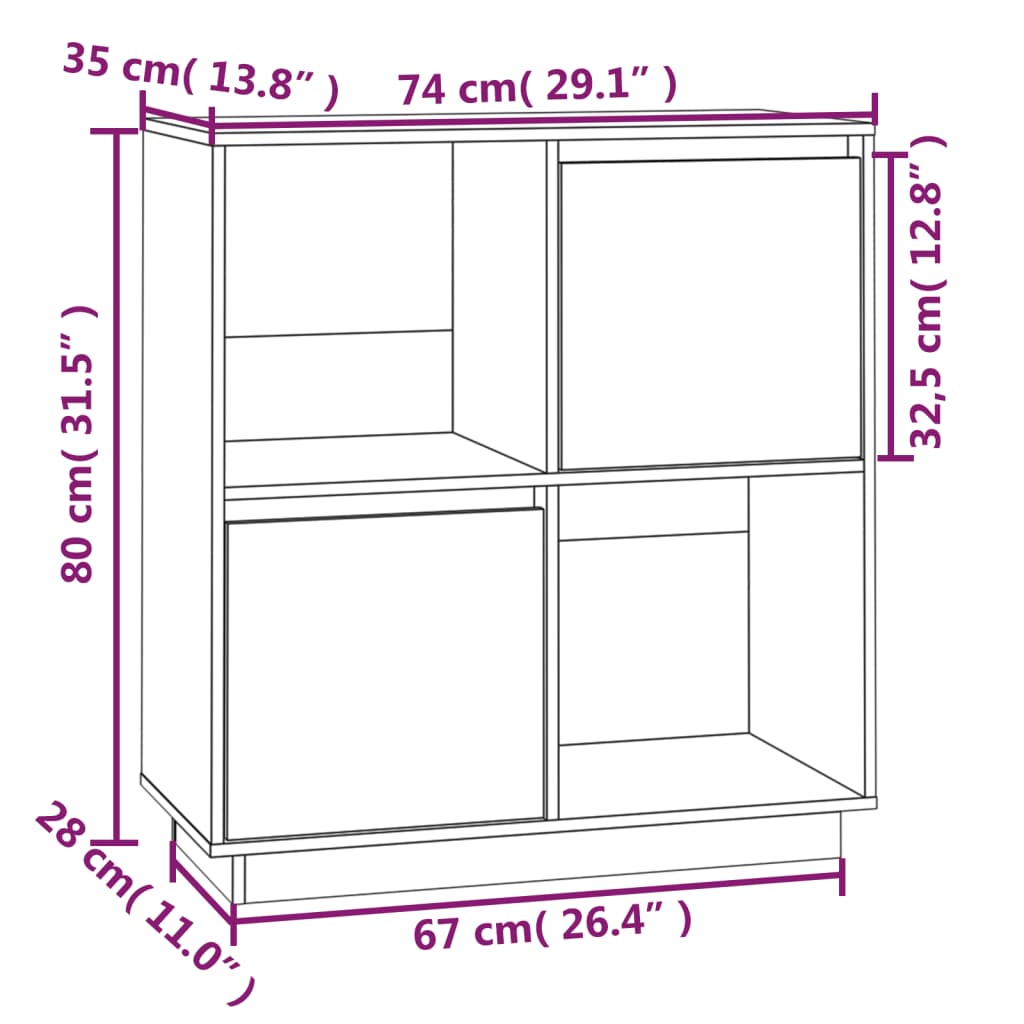 Dulap, gri, 74x35x80 cm, lemn masiv de pin