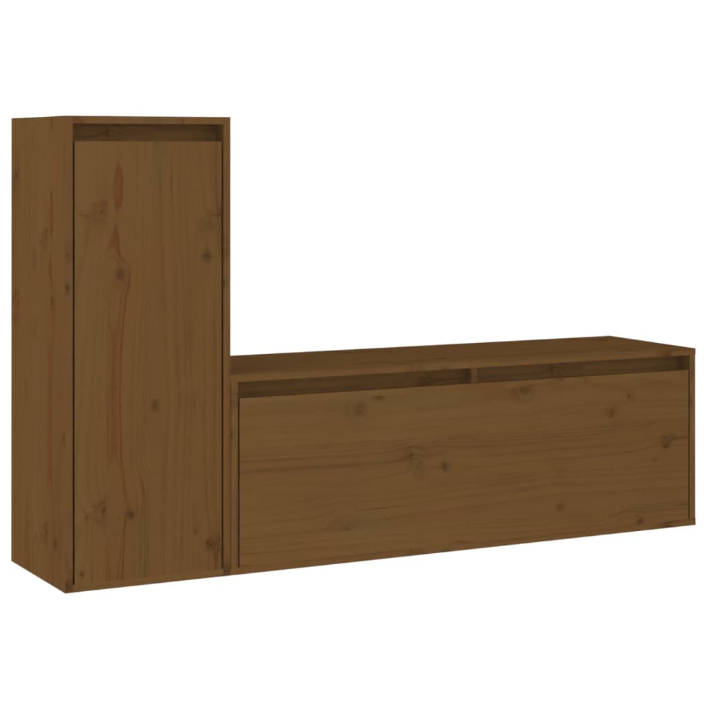 TV chests, 2 pcs., honey brown, solid pine wood