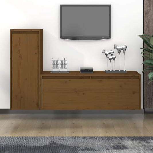 TV chests, 2 pcs., honey brown, solid pine wood