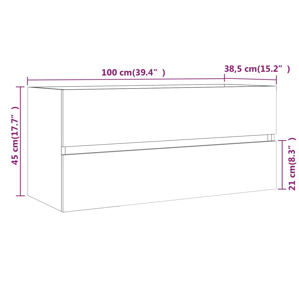 Sink cabinet, smoky oak, 100x38.5x45 cm, processed wood