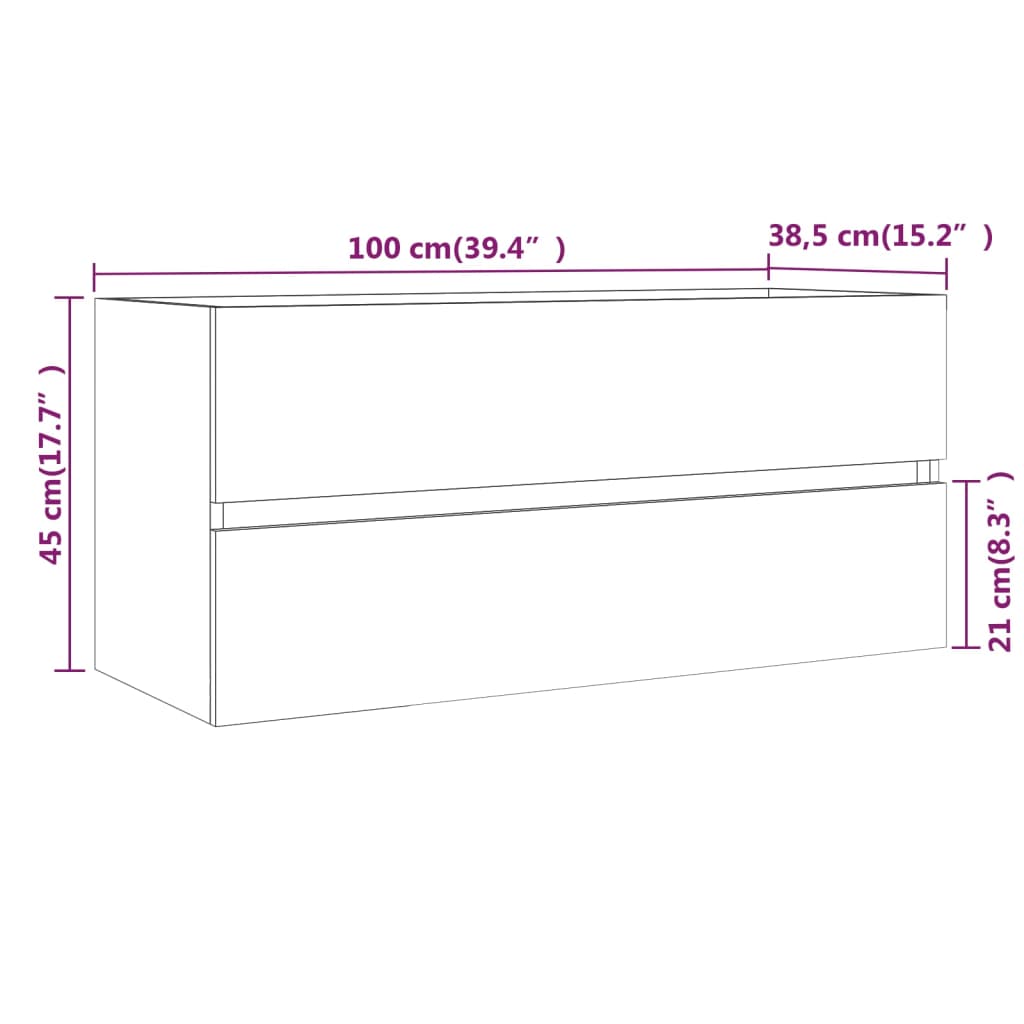 Sink cabinet, brown oak, 100x38.5x45 cm, processed wood