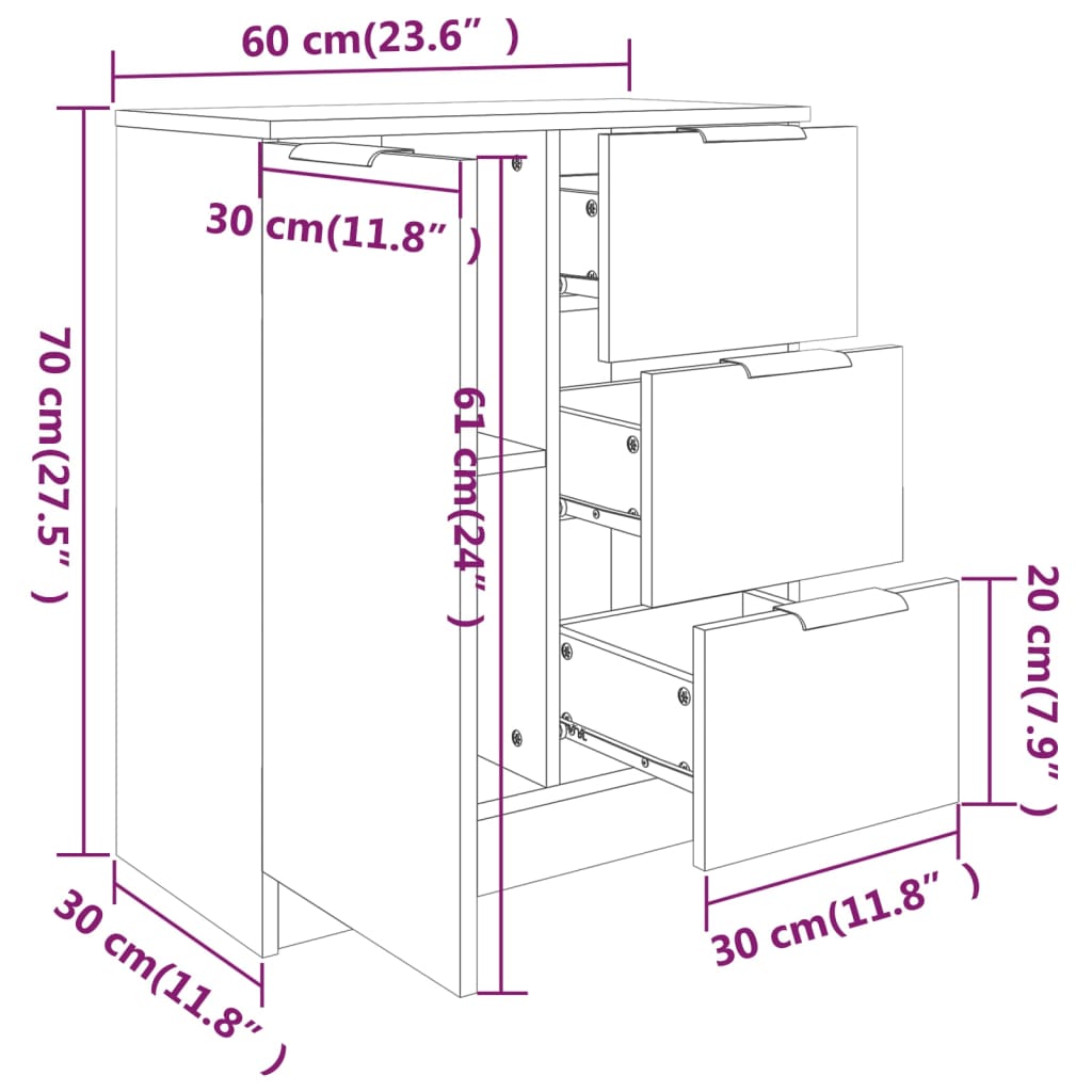Dulap, gri beton, 60x30x70 cm, lemn prelucrat