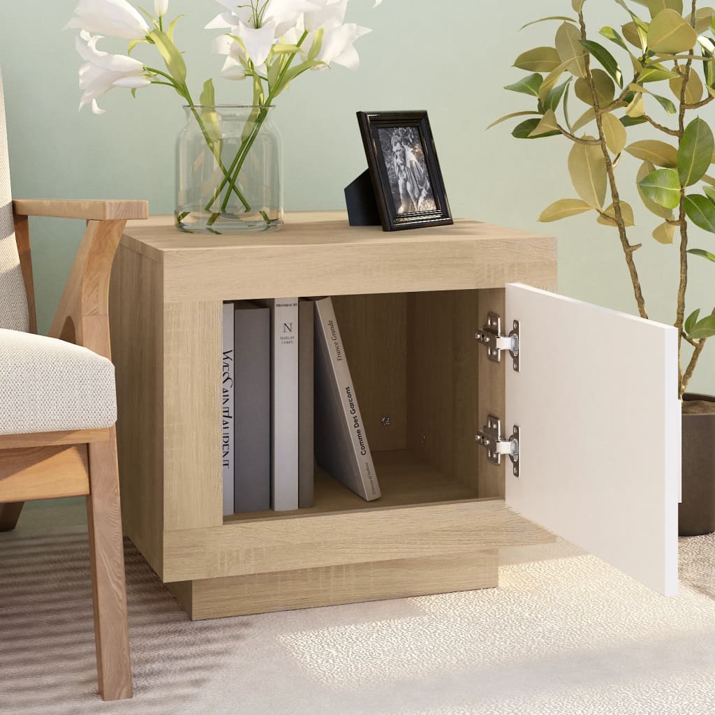 Coffee table, white and sonoma oak, 51x50x45cm, processed wood
