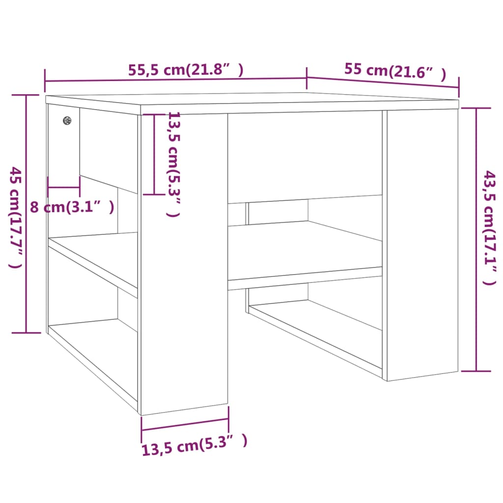 Coffee table, sonoma grey, 55.5x55x45 cm, processed wood
