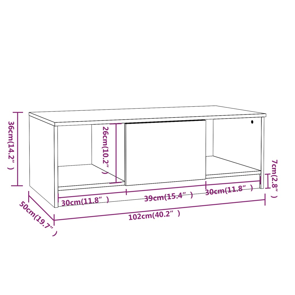 Coffee table, sonoma grey, 102x50x36 cm, processed wood