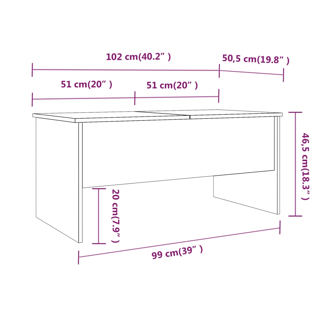 Coffee table, brown oak, 102x50.5x46.5 cm, processed wood