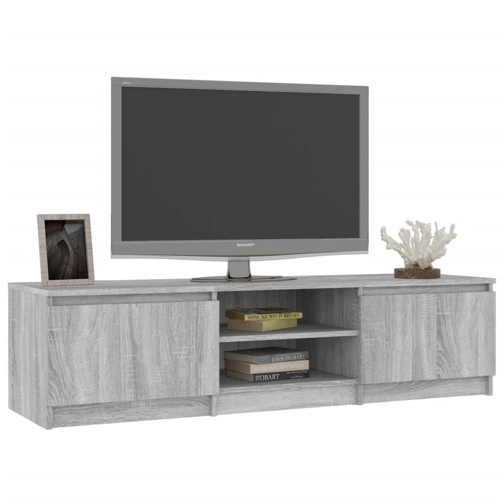 Comodă TV, gri sonoma, 140x40x35,5 cm, lemn prelucrat