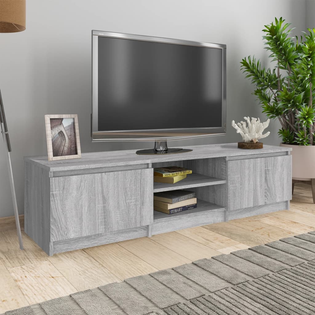 Comodă TV, gri sonoma, 140x40x35,5 cm, lemn prelucrat