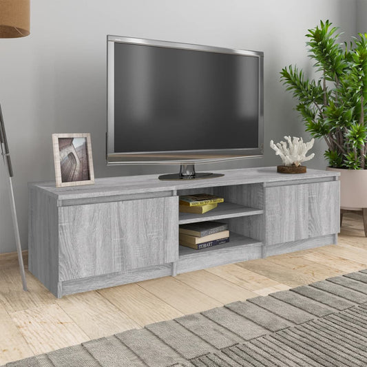 Comodă TV, gri sonoma, 140x40x35,5 cm, lemn prelucrat