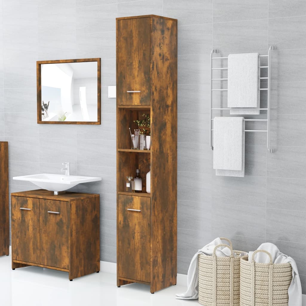 Bathroom cabinet, smoky oak, 30x30x183.5 cm, processed wood