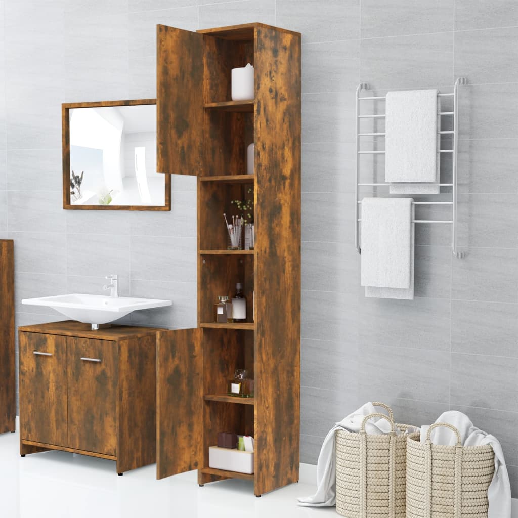 Bathroom cabinet, smoky oak, 30x30x183.5 cm, processed wood