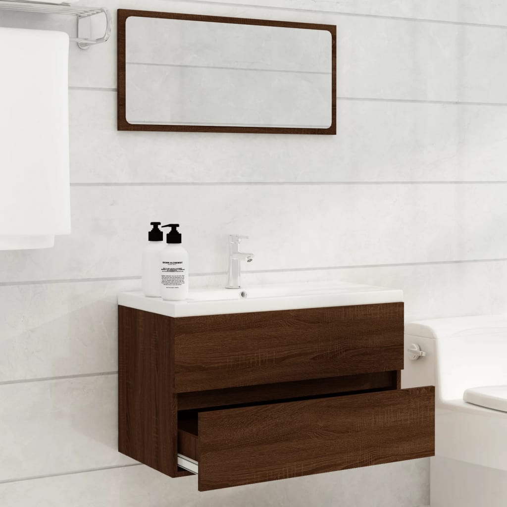Bathroom furniture set, 2 pieces, brown oak, processed wood