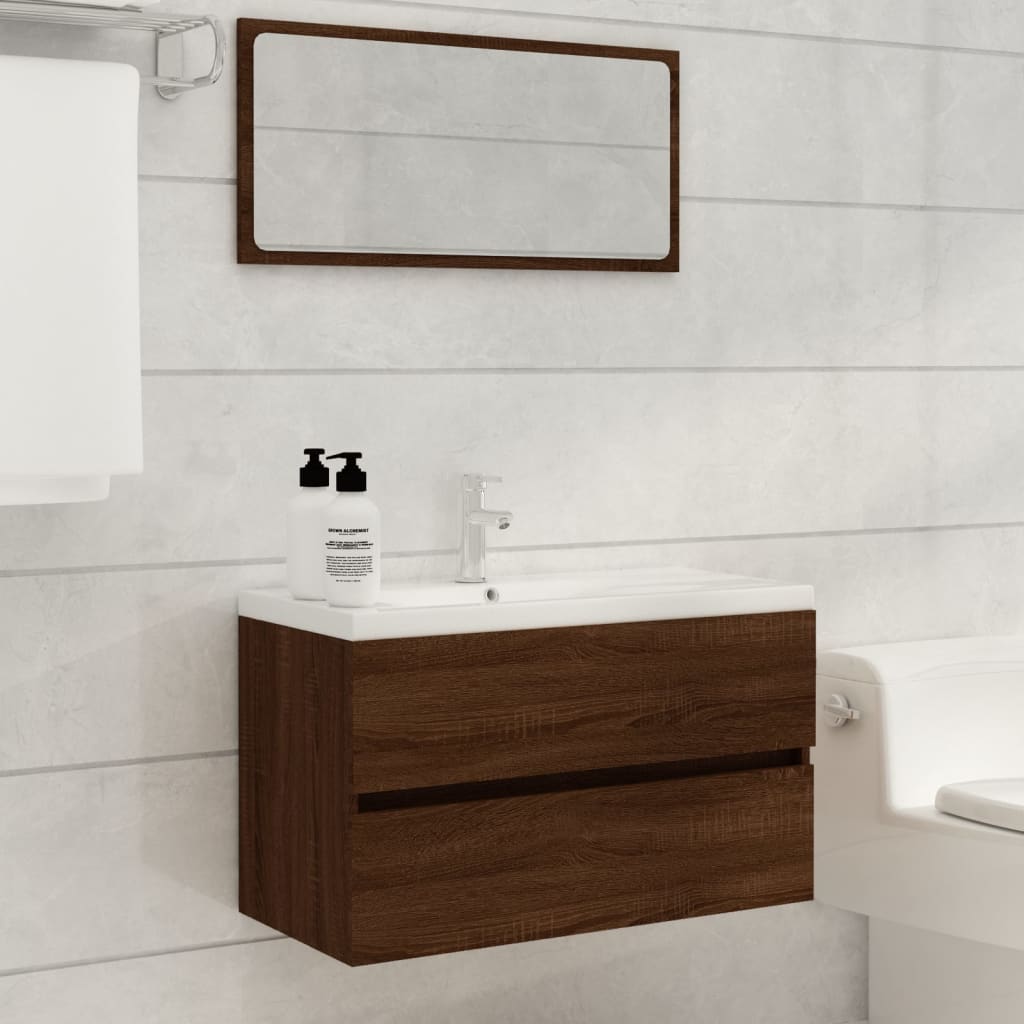 Bathroom furniture set, 2 pieces, brown oak, processed wood
