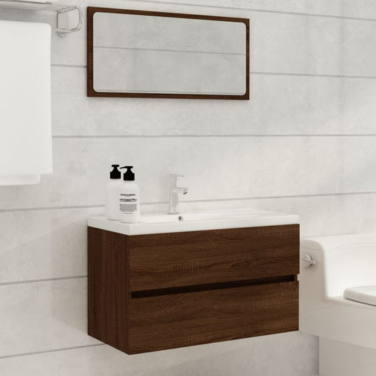Bathroom furniture set, 2 pieces, brown oak, processed wood