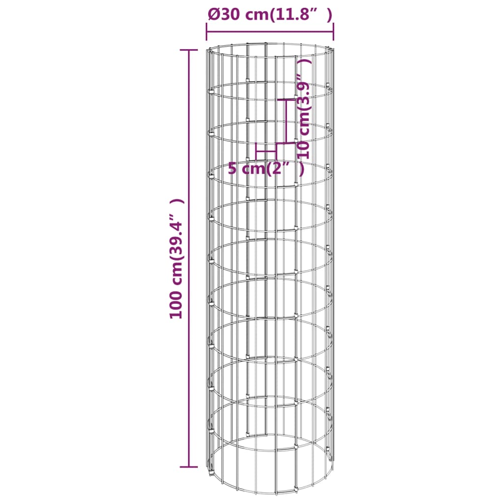 Strat înălțat gabion 3 buc. Ø30x100 cm oțel galvanizat circular