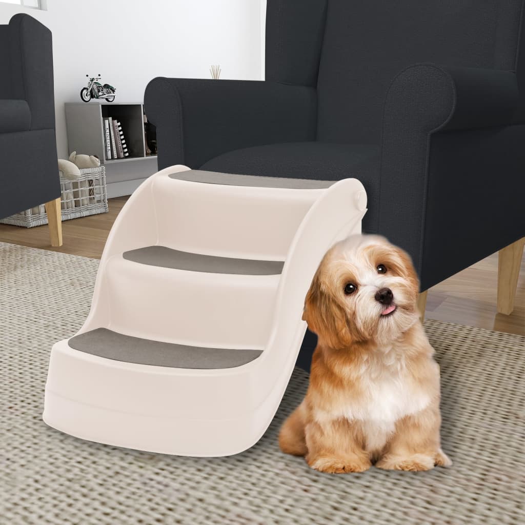 Folding stairs for dogs in 3 steps cream 50x38x38cm plastic