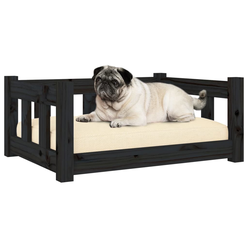 Dog bed, black, 65.5x50.5x28 cm, solid pine wood