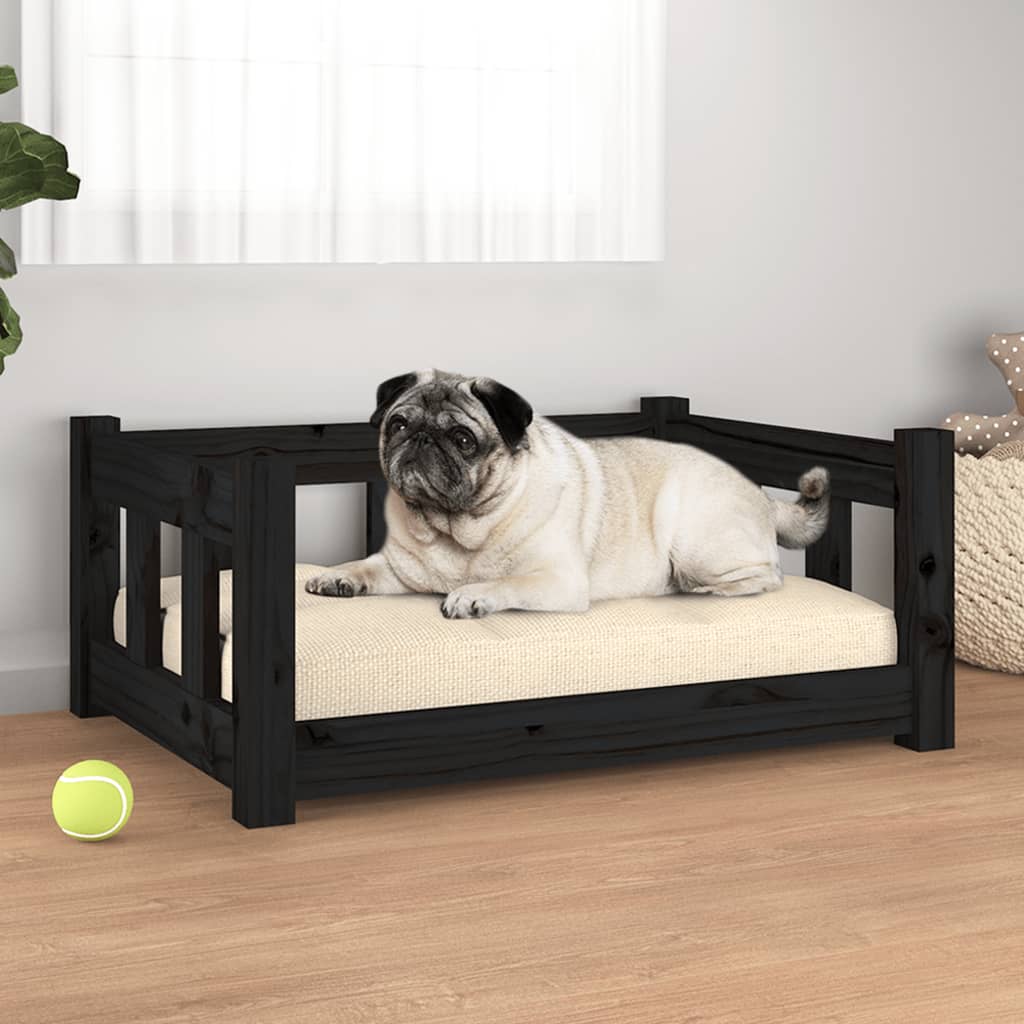 Dog bed, black, 65.5x50.5x28 cm, solid pine wood