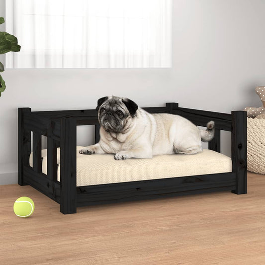 Dog bed, black, 65.5x50.5x28 cm, solid pine wood