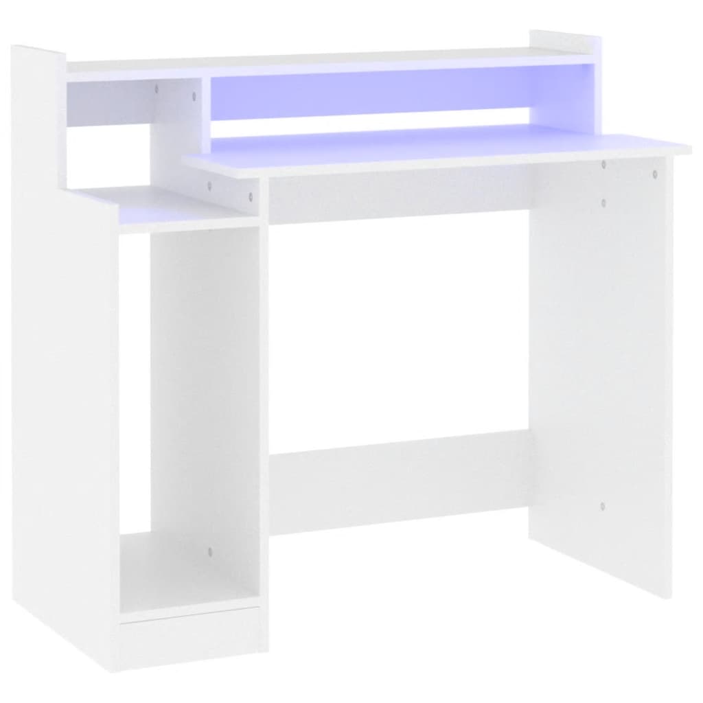 Desk with LED lights, white, 97x90x45 cm composite wood