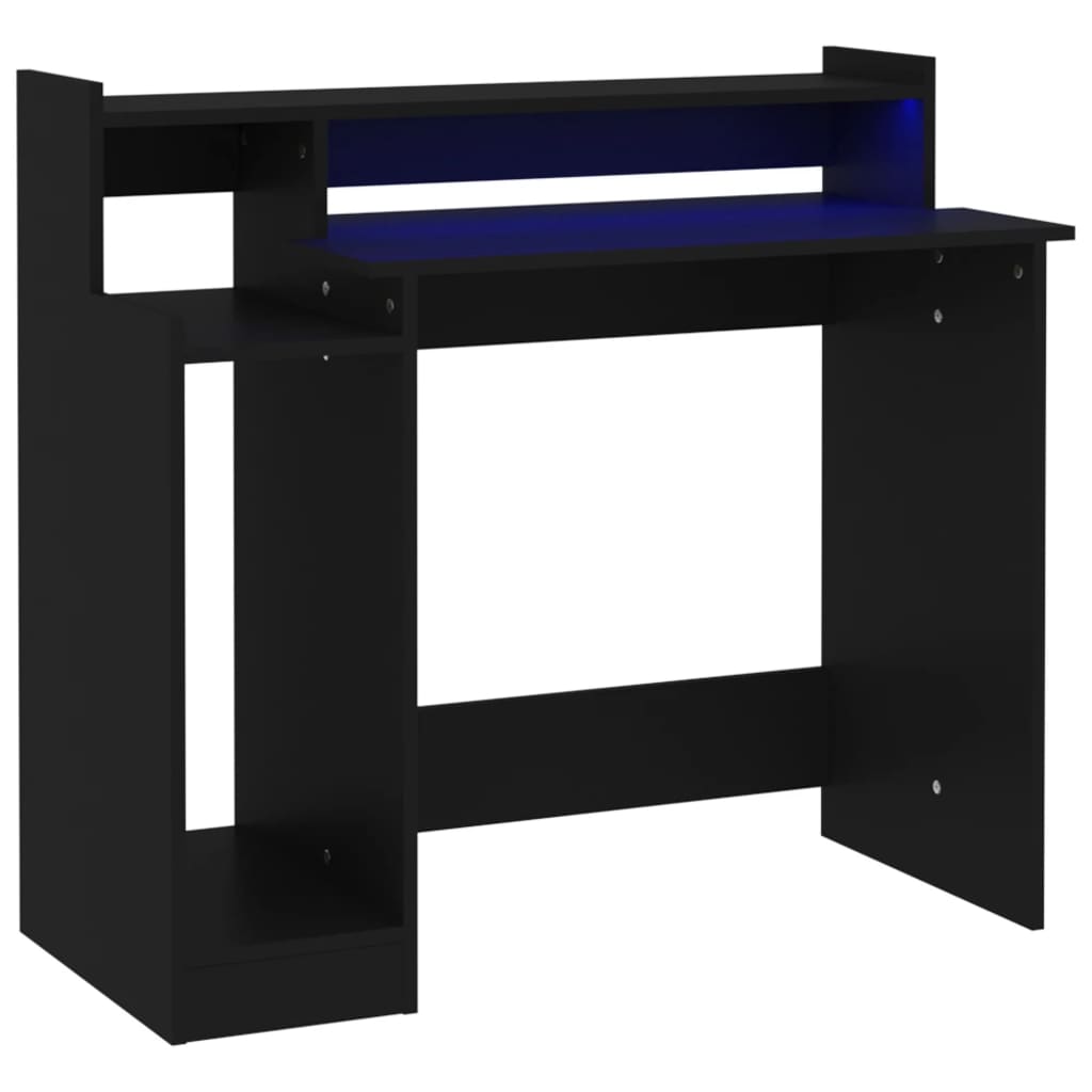 Desk with LED lights, black, 97x45x90 cm, processed wood