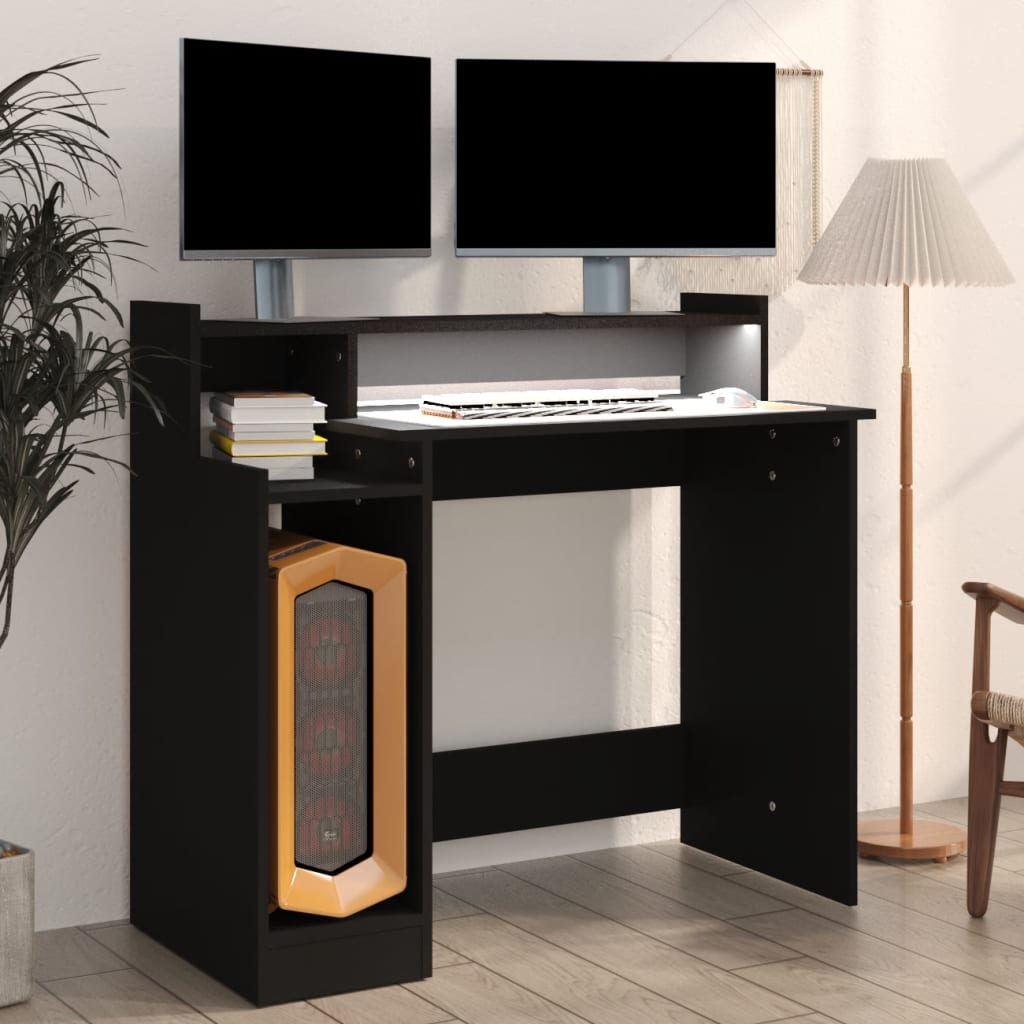 Desk with LED lights, black, 97x45x90 cm, processed wood